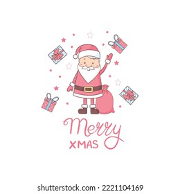 Cute cartoon Santa Claus for Christmas and New Year greeting design. Holiday character. Vector illustration.