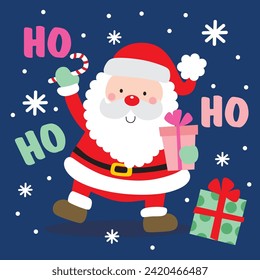 Cute Cartoon Santa Claus with Christmas gift