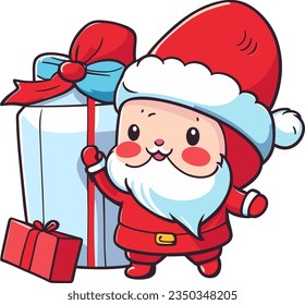 Cute cartoon Santa Claus coming in Christmas day with gifts vector illustration