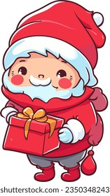 Cute cartoon Santa Claus coming in Christmas day with gifts vector illustration