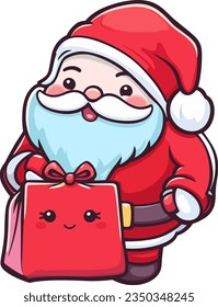 Cute cartoon Santa Claus coming in Christmas day with gifts vector illustration