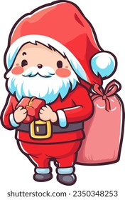 Cute cartoon Santa Claus coming in Christmas day with gifts vector illustration