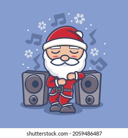 cute cartoon santa claus dancing with great sound. vector illustration for mascot logo or sticker