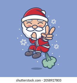 cute cartoon santa claus ejected with fart power. vector illustration for mascot logo or sticker