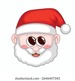Cute cartoon santa claus face with big eyes. Vector illustration.