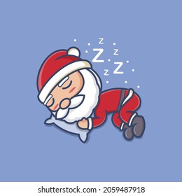 lindo dibujo animado santa claus profundamente dormido usando almohada. ilustración vectorial para logotipo o etiqueta de mascota