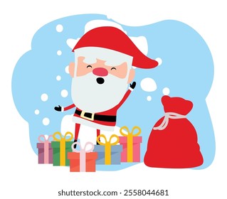 Cute Cartoon Santa Claus and Gift or Merry Christmas Celebration