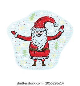 Cute cartoon Santa Claus happy new year merry Christmas card. Vector illustration
