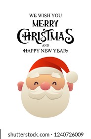 Cute cartoon Santa Claus head on white background isolated