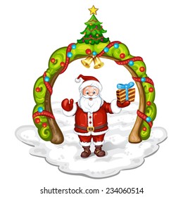 Cute cartoon of a Santa Claus holding a gift box