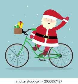 Cute cartoon Santa Claus on bicycle