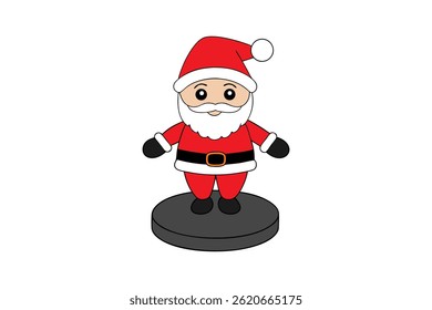 Cute cartoon Santa Claus on a round base, Christmas character.