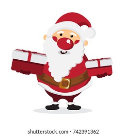 Cute Cartoon Santa Claus on white isolated background,gift and present concept,design for Christmas card and poster,illustration,vector.