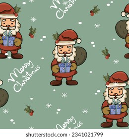 Cute cartoon Santa Claus with ornament seamless pattern.