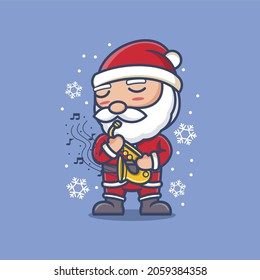 cute cartoon santa claus playing sexophone. vector illustration for mascot logo or sticker