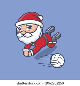 cute cartoon santa claus playing volleyball. vector illustration for mascot logo or sticker