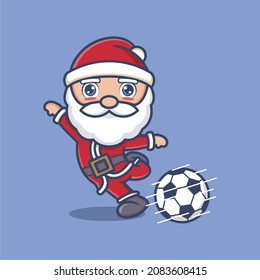 lindo dibujo animado santa claus jugando al fútbol. ilustración vectorial para logotipo o etiqueta de mascota