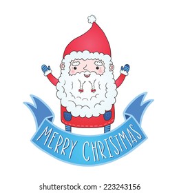 Cute cartoon Santa Claus and ribbon