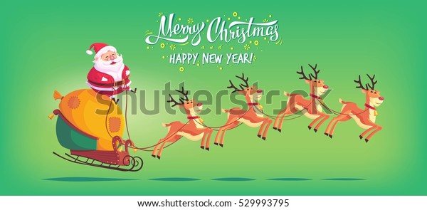 Cute Cartoon Santa Claus Riding Reindeer Stock Vector