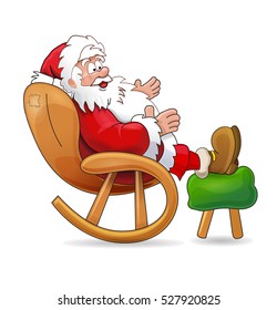 Cute Cartoon Santa Claus sitting in rocking chair/ Vector illustration