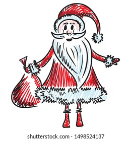 Cute cartoon Santa Claus. Sketch. Vector illustration