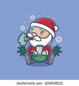 cute cartoon santa claus smoking weed. vector illustration for mascot logo or sticker