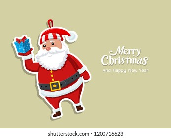 Cute Cartoon Santa Claus Sticker. Merry Christmas and happy new year decorative element on holiday, posters, gift tags and labels. Vector Illustration.