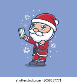 cute cartoon santa claus taking selfie. vector illustration for mascot logo or sticker
