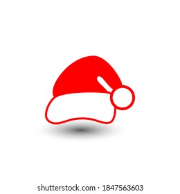 Cute cartoon Santa hat icon with black silhouette. Flat Christmas red hat vector illustration isolated on white. EPS10