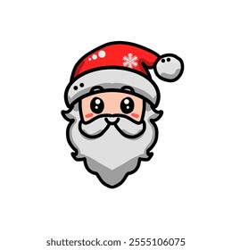 Cute cartoon Santa head vector design, good for use as a sticker at Christmas, used for stickers on Christmas gifts, cute Santa cartoon illustration.