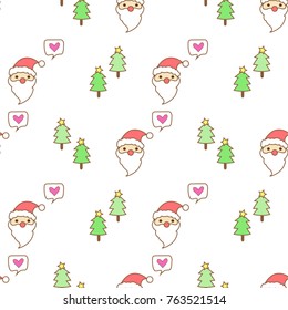 cute cartoon santa love christmas tree on white background seamless pattern for print tag label wallpaper wrappaper or fabric