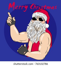 cute cartoon santa on the blue background