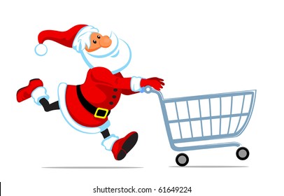 cute cartoon santa run with empty cart