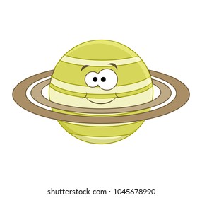 Cute cartoon saturn. Cartoon planet. Vector illustration isolated on white background.