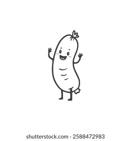 Cute cartoon sausage isolated on white. Funny Fast food character in flat style for menu, coloring, cards and banners. Vector illustration