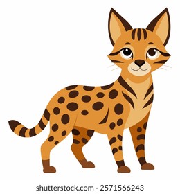 Cute cartoon savannah cat isolated on white background. Side view. Vector illustration