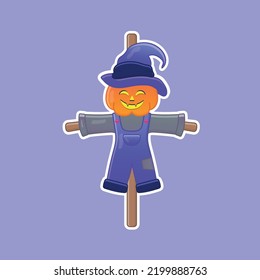 Cute cartoon scarecrow pumpkin in vector illustration. Isolated character vector. Flat cartoon style