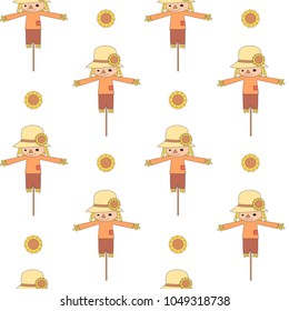 cute cartoon scarecrows seamless vector pattern background illustration