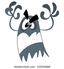 Cute cartoon scary ghost making a frightening attacking gesture