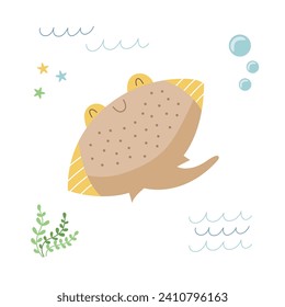 Cute cartoon scat vector illustration. Sea life element. Marine animals in flat style on white background. 