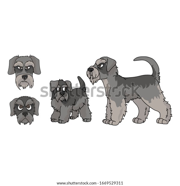 Cute Cartoon Schnauser Dog Puppy Set Stock Vector (Royalty Free ...