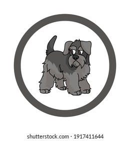 Cute cartoon Schnauzer in circle puppy vector clipart. Pedigree kennel doggie breed for kennel club. Purebred domestic dog training for pet parlor. Illustration mascot. Isolated canine. 