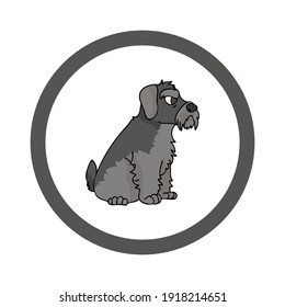 Cute cartoon Schnauzer in circle puppy vector clipart. Pedigree kennel doggie breed for kennel club. Purebred domestic dog training for pet parlor. Illustration mascot. Isolated canine. 