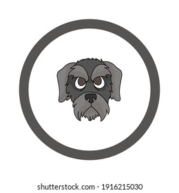 Cute cartoon Schnauzer face in circle puppy vector clipart. Pedigree kennel doggie breed for kennel club. Purebred domestic dog training for pet parlor. Illustration mascot. Isolated canine. 