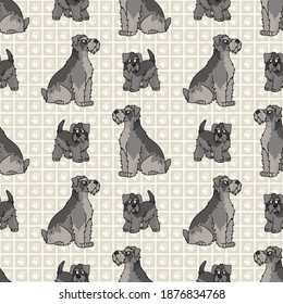 Cute cartoon Schnauzer sitting vector clipart. Pedigree kennel dog breed for obedience training. Purebred domestic puppy for dog show illustration mascot. Isolated canine hunting breed. 