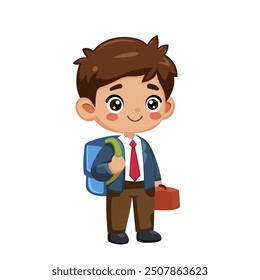 Cute cartoon schoolboy with backpack and lunchbox. Vector illustration