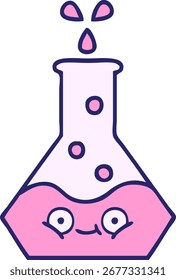 cute cartoon of a science beaker in bright neon color