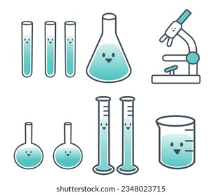 Cute cartoon scientific laboratory ware set.