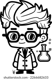 cute cartoon scientist Illustration vector graphic 