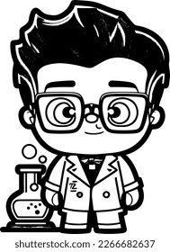 tierno científico de dibujos animados Ilustración gráfica vectorial 